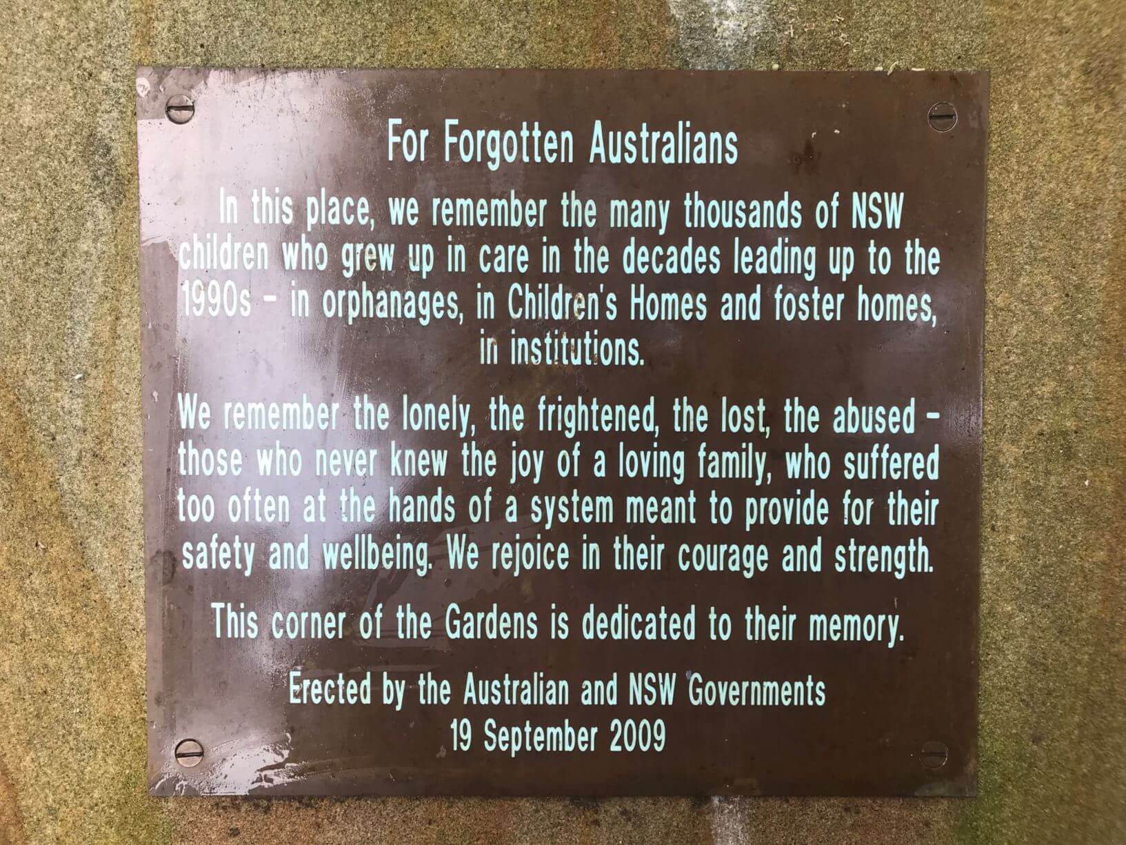 Forgotten Australians Plaque 