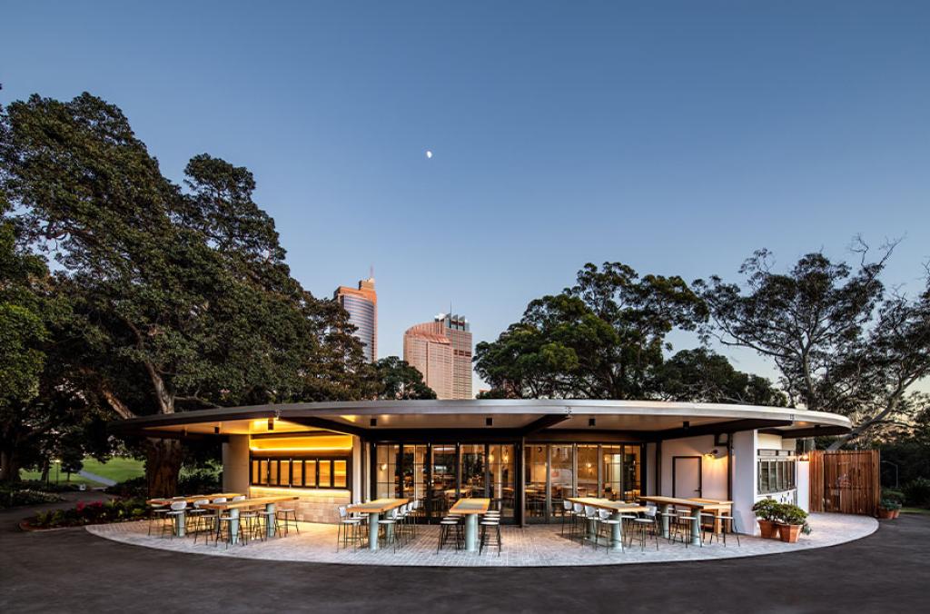 Terrace on the Domain at dusk